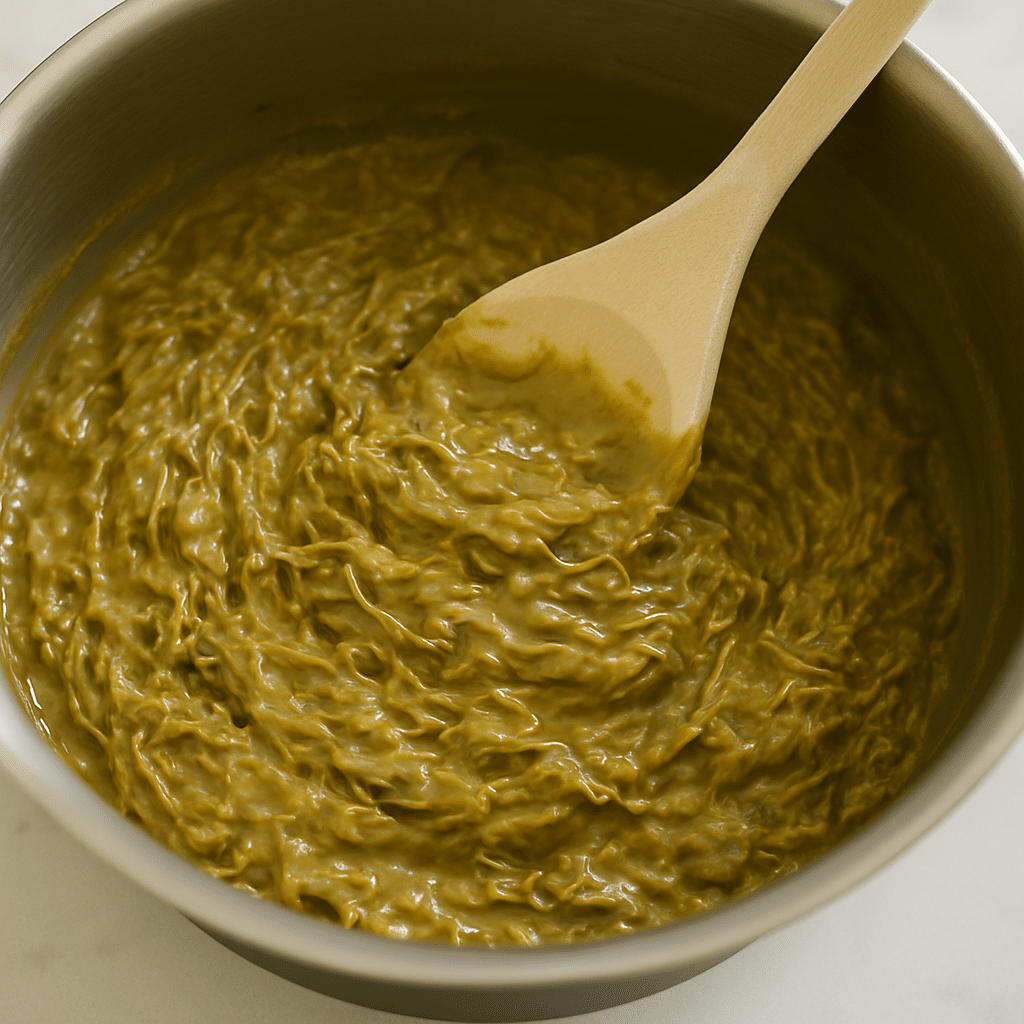 Chocolate pot being filled with pistachio and kataifi mixture