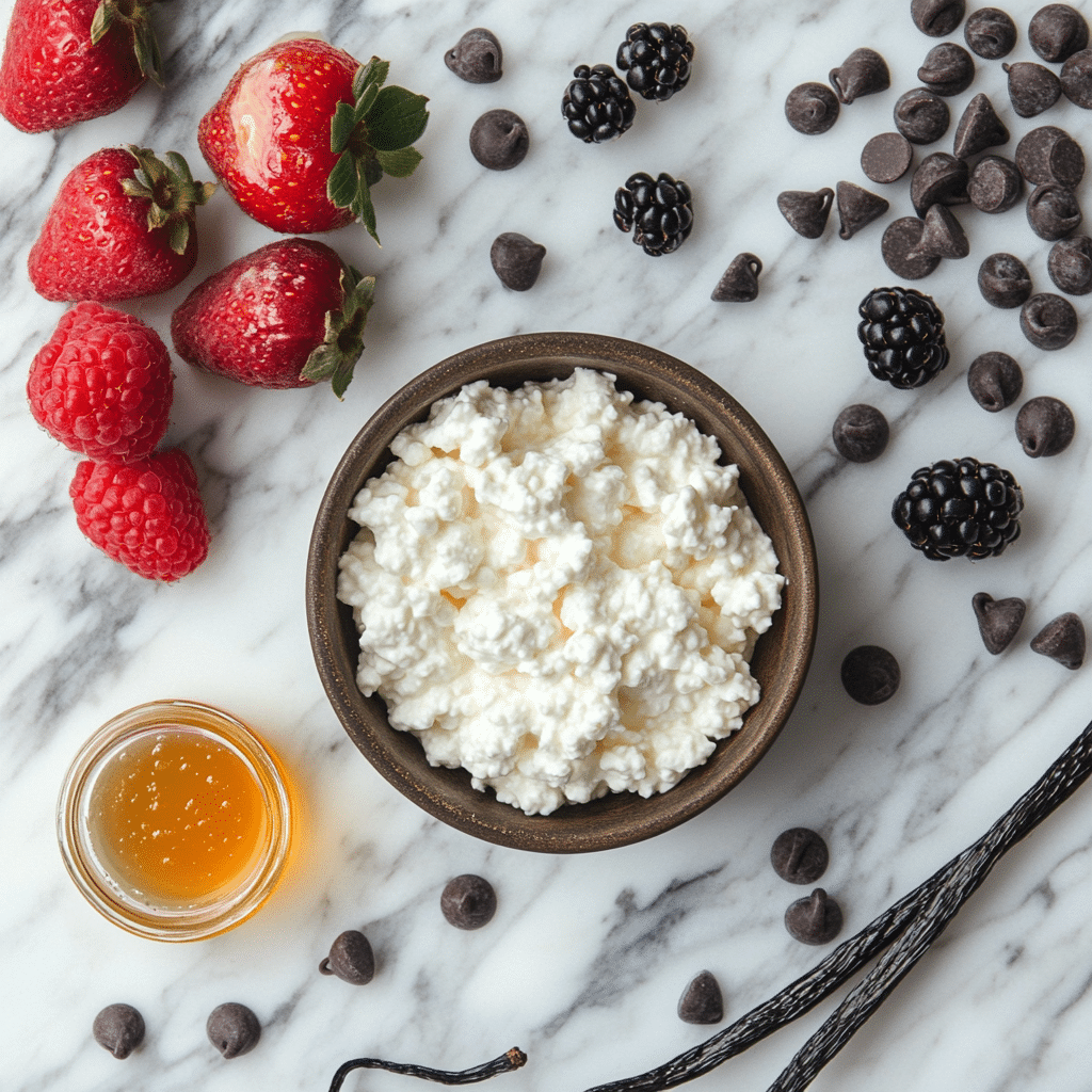 ingredients for cottage cheese ice cream on marble