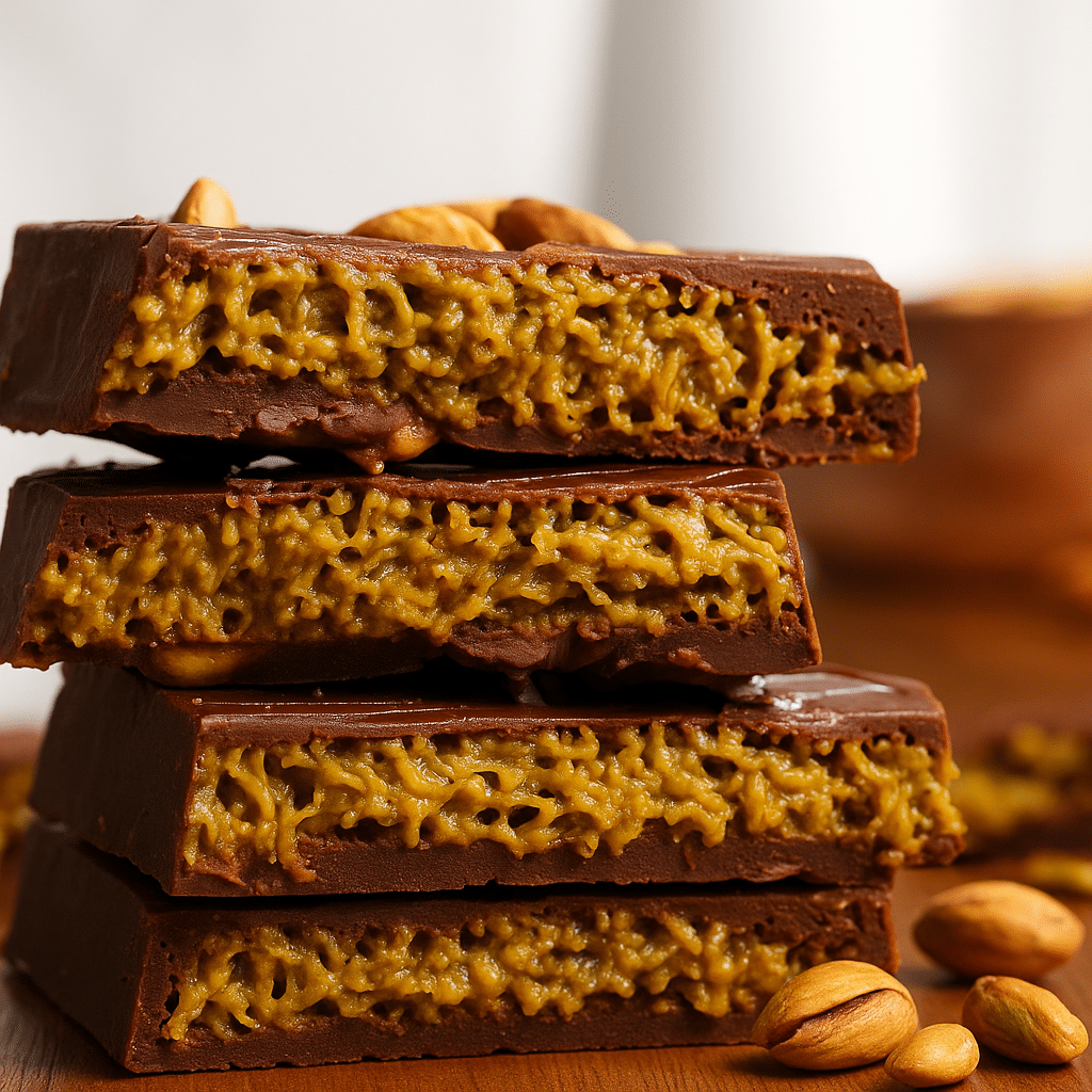 Dubai chocolate bar recipe with pistachio filling and kataifi pastry