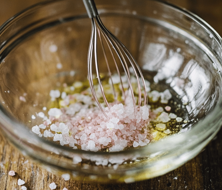 hand whisking pink salt mixture in a small bowl