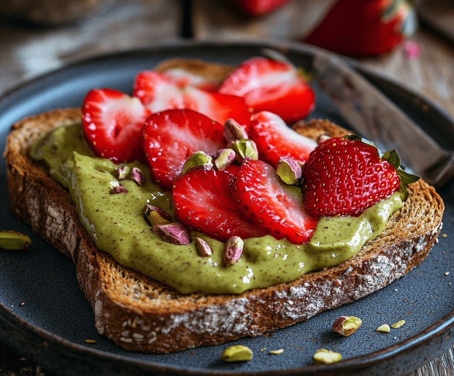 pistachio butter on toast with fruit