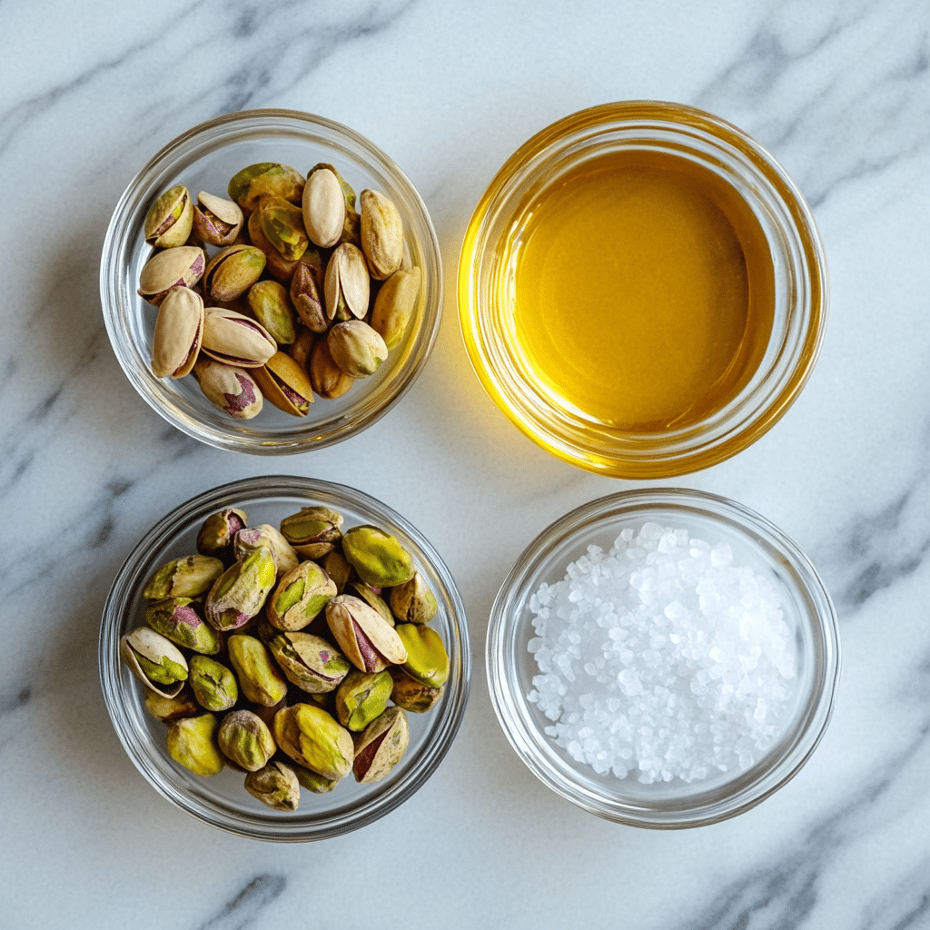 ingredients for pistachio nut butter on marble