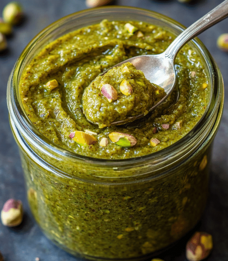 pistachio nut butter jar with spoon on table