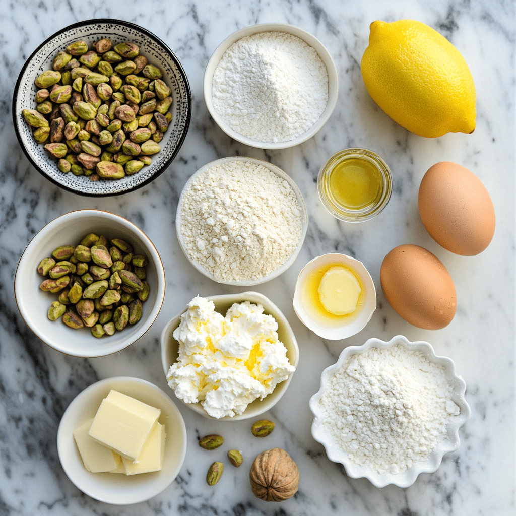Ingredients for pistachio ricotta cake