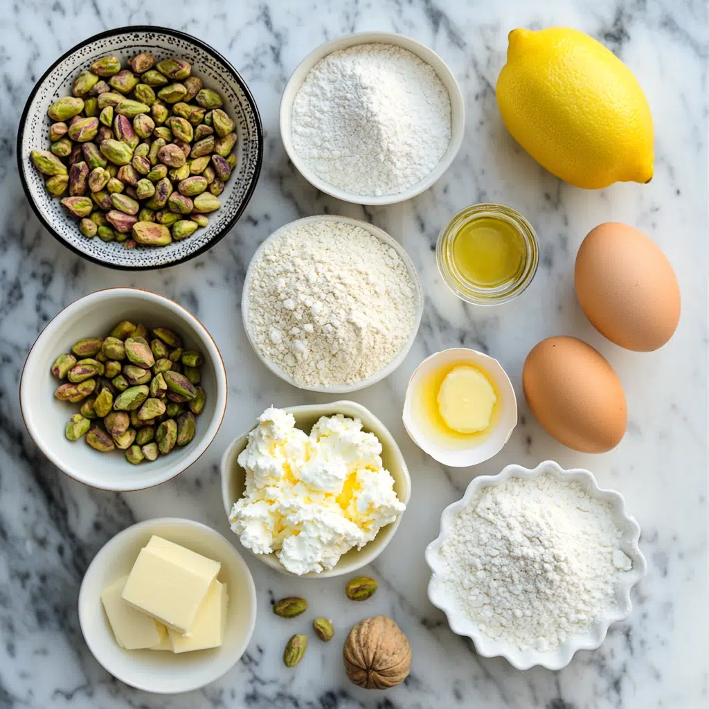 Ingredients for pistachio ricotta cake