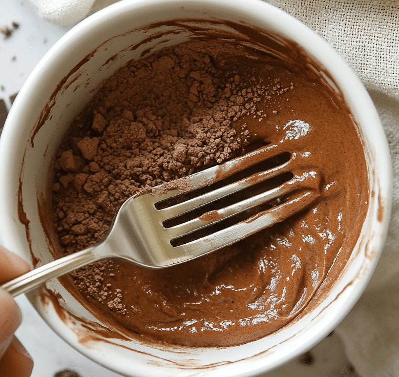 mixing protein mug cake batter