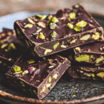Vegan chocolate pistachio treats on a plate
